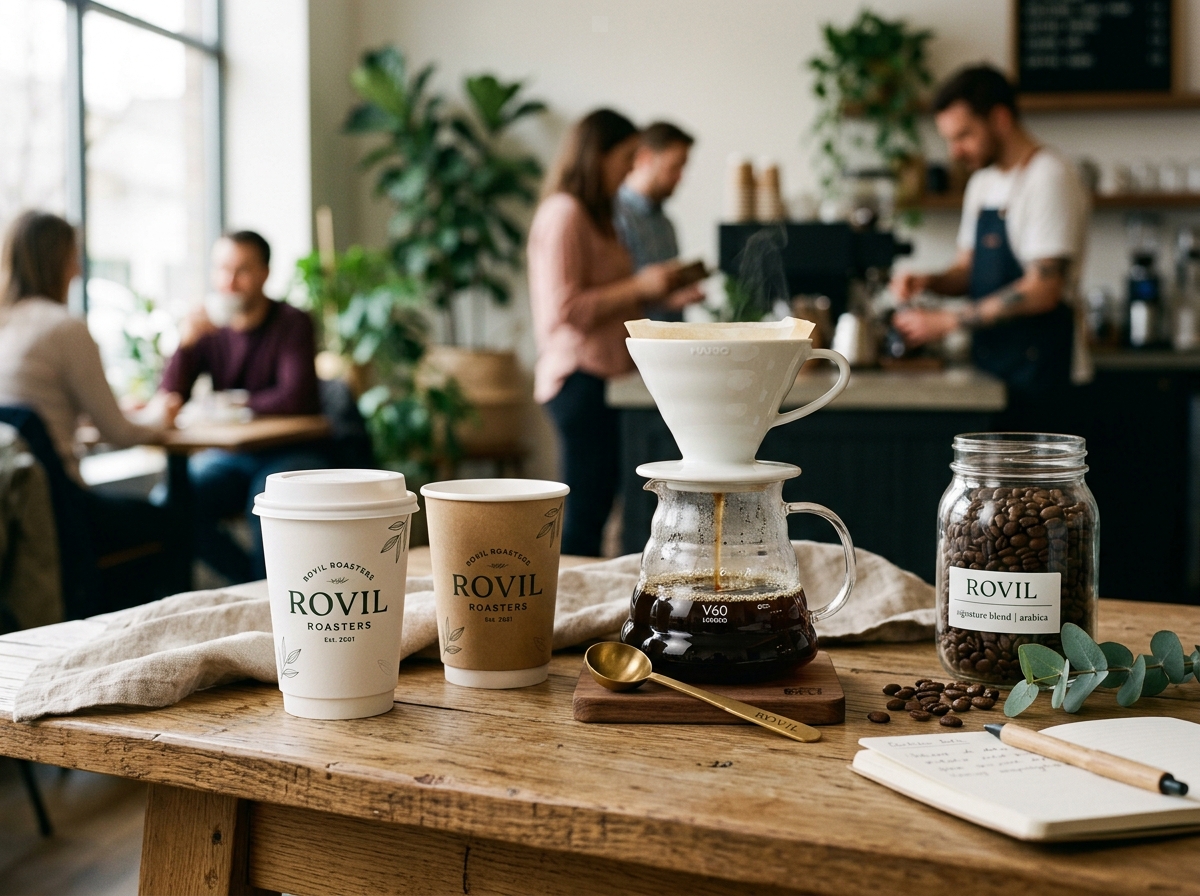 ROVIL Branded Cups and Fresh Roasted Cafe Experience